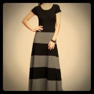 GAP Black & Grey Striped Maxi Dress